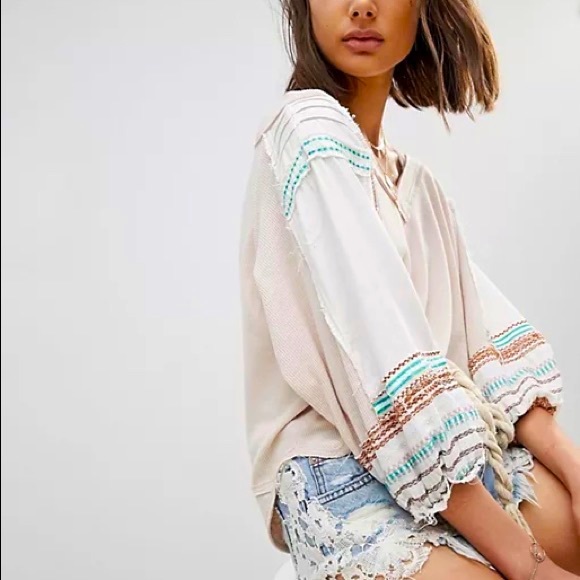 Free People Embroidered Bubble-Sleeve T-Shirt - Picture 1 of 6